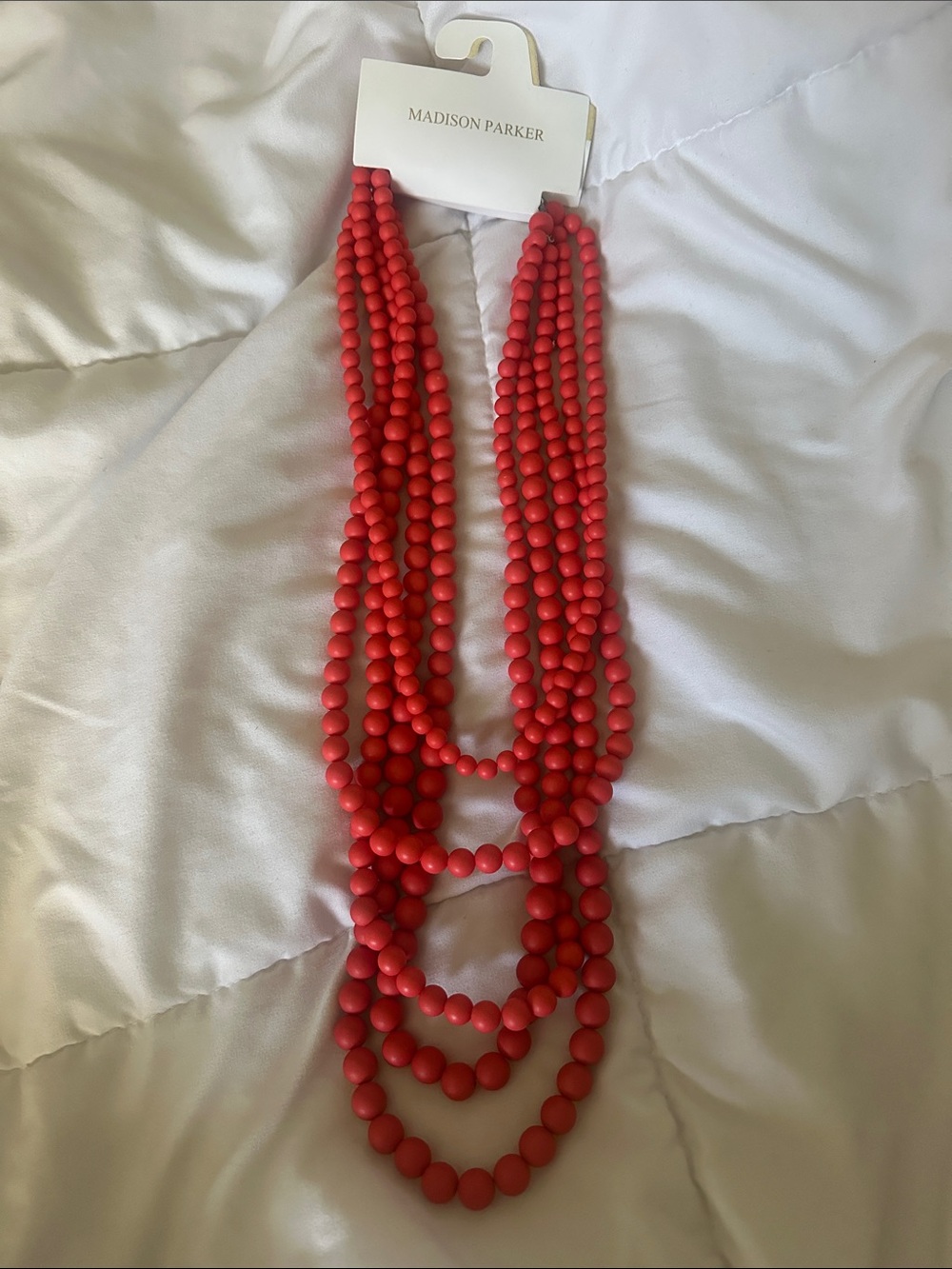 Madison Park Coral Red Multi-Strand Bead Necklace